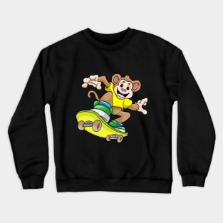 Monkey as Skateboarder with Skateboard Crewneck Sweatshirt